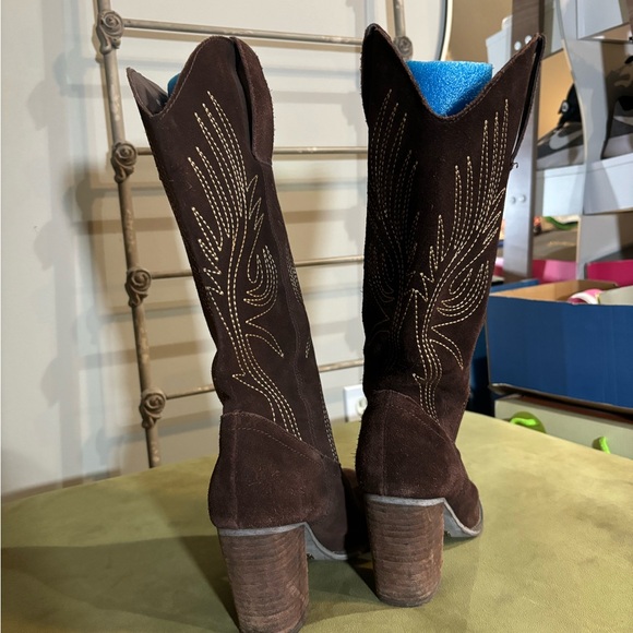 7.5 Womens cowboy knee tall boots very volatile brown brown suede look - Picture 9 of 9